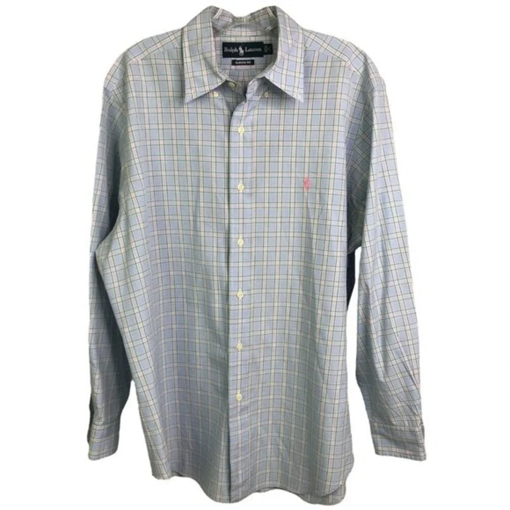 Ralph Lauren Kids Boys Blue Green‎ Pink Plaid Button Down Shirt Classic Fit 16